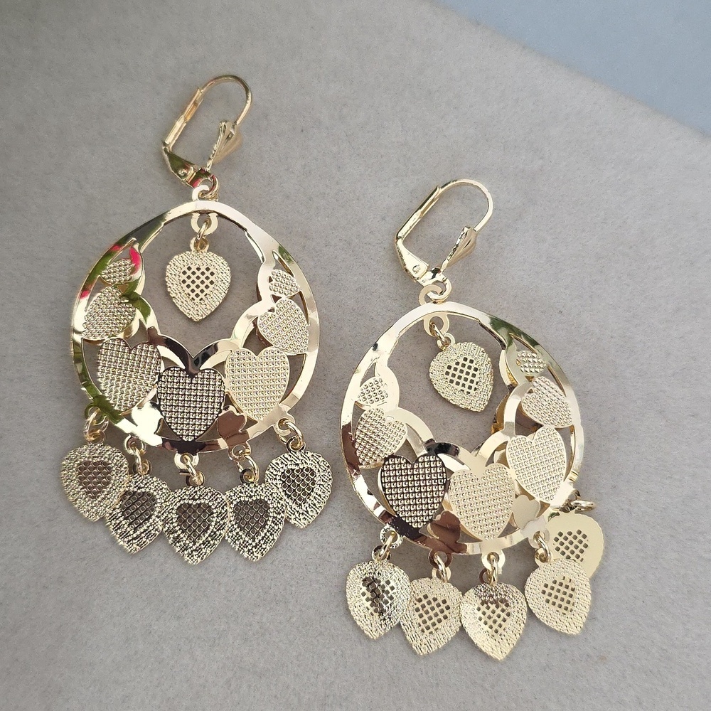 Gold Filled Chandalier Earrings Boho Hearts
